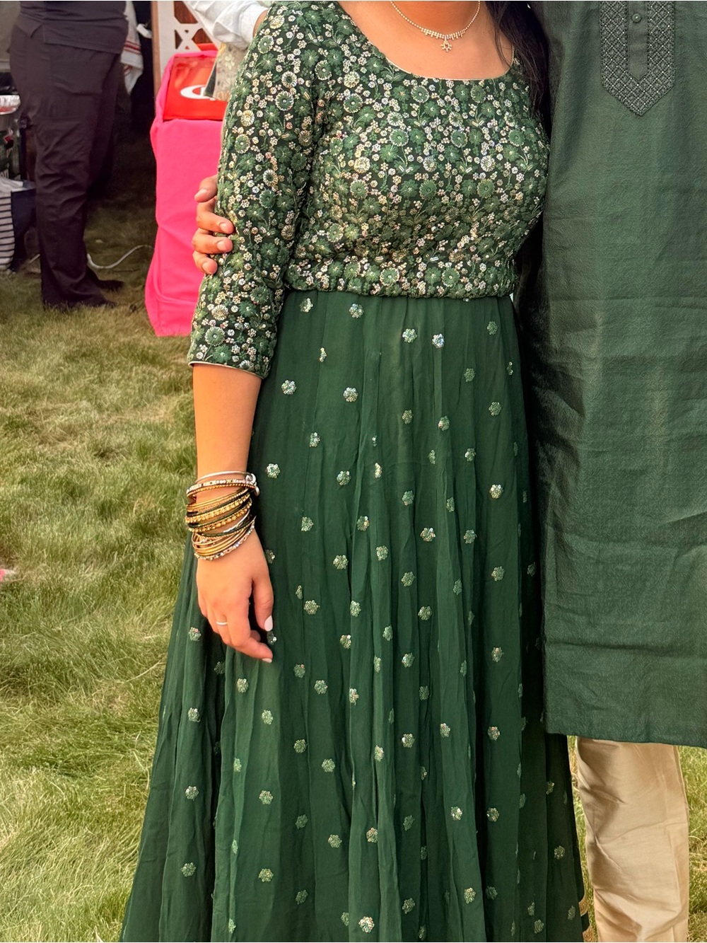Girls' Embroidered Dark Green Party Dress